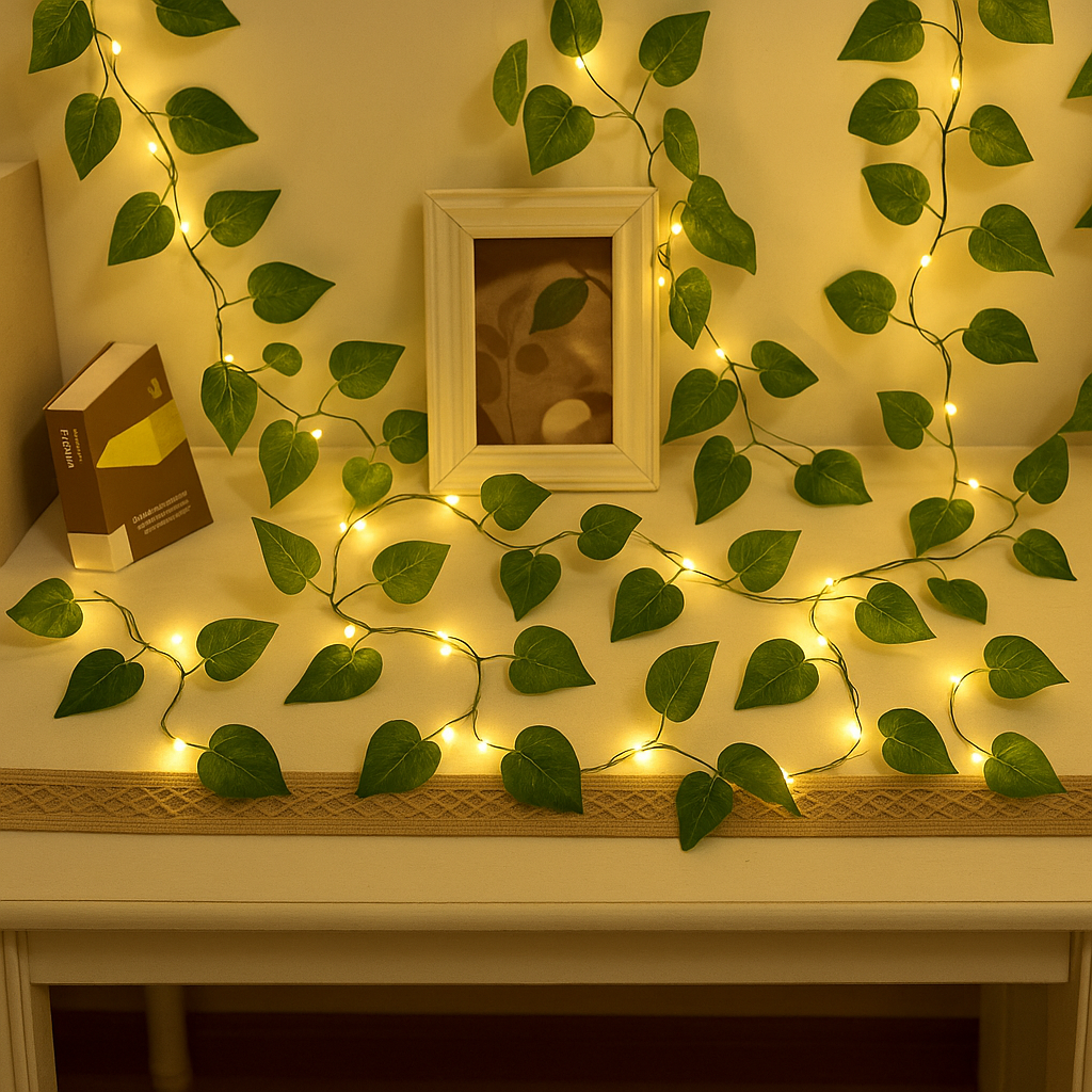 15ft Artificial Leaf Bail Fairy Lights String – Switch Operated Decorative Lighting for Home, Office, Wedding & Events (Various Leaf Designs)