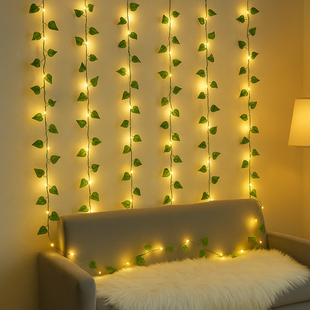 15ft Artificial Leaf Bail Fairy Lights String – Switch Operated Decorative Lighting for Home, Office, Wedding & Events (Various Leaf Designs)