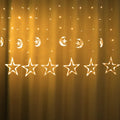 2.5M LED Moon & Star Curtain Lights – 138 LED Fairy String with 8 Modes for Christmas, Wedding & Party Décor