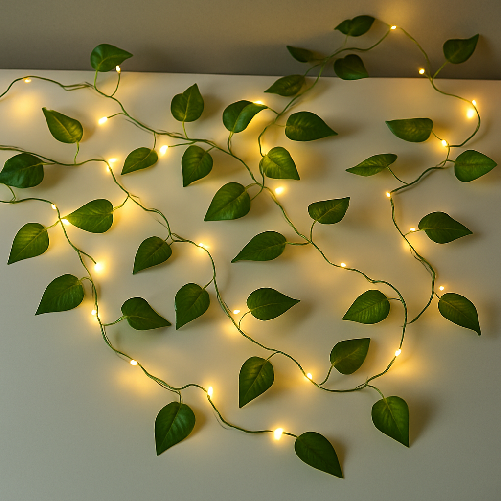 15ft Artificial Leaf Bail Fairy Lights String – Switch Operated Decorative Lighting for Home, Office, Wedding & Events (Various Leaf Designs)