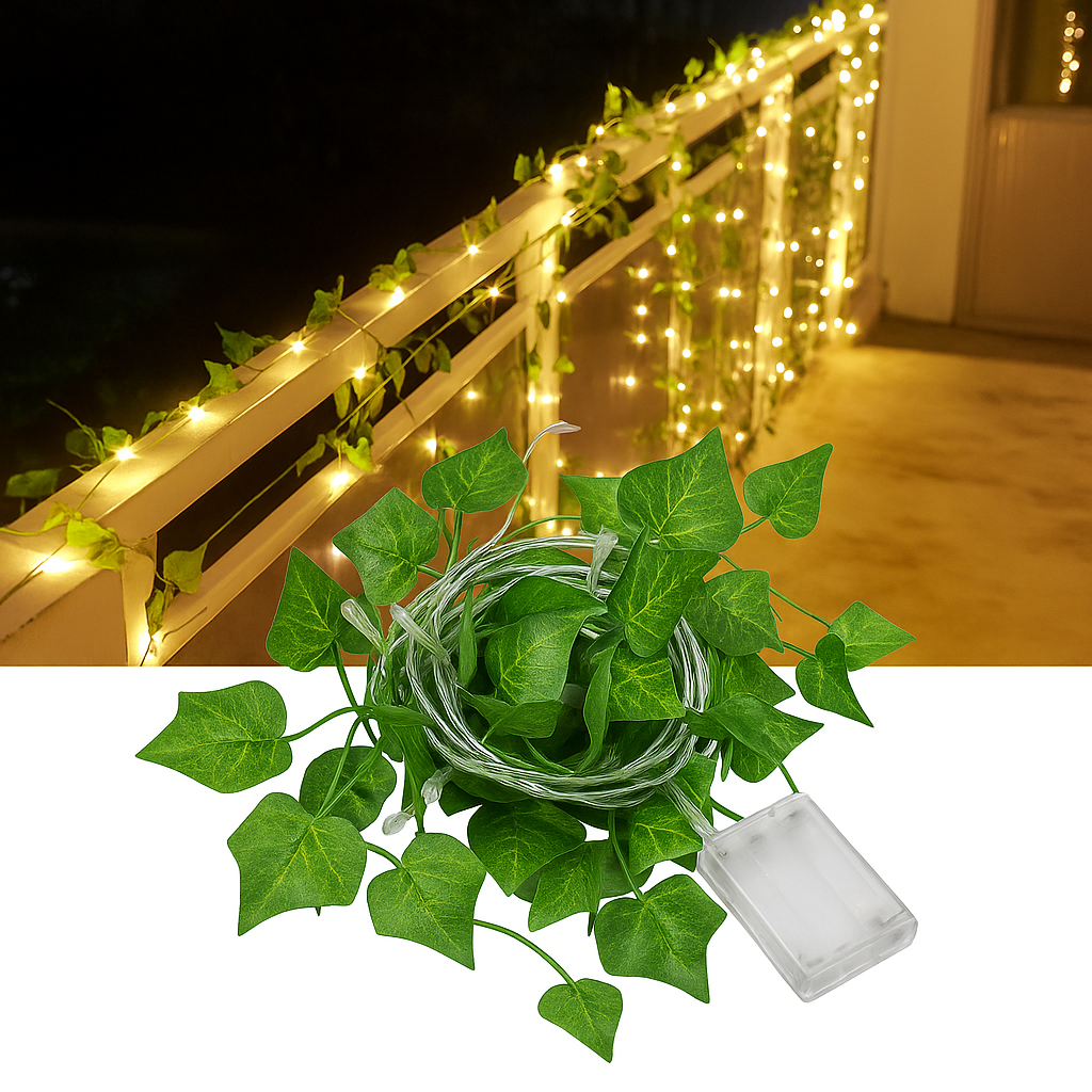 10ft Fairy Lights with 10ft Artificial Leaves – Premium Indoor & Outdoor Decoration for Home, Parties & Events
